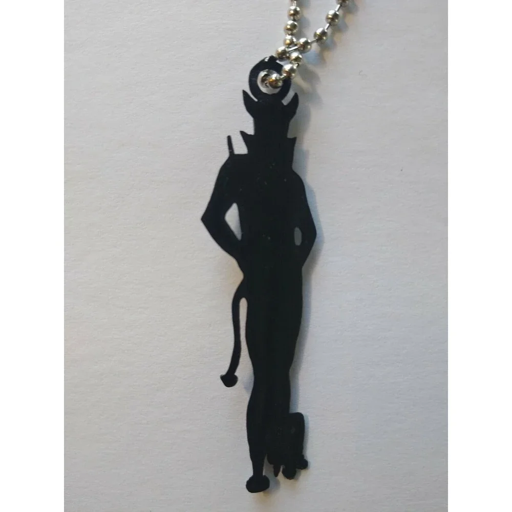 Halloween Plastic Devil Satan Keychain Goth Cool Dead Spooky Gift Black Vintage